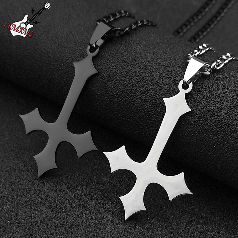 【Popular Categories】 Goth Upside Down Stainless Steel Pendant Necklace for Men Black Color Inverted Kering Handbag Accessorie Jewelry
