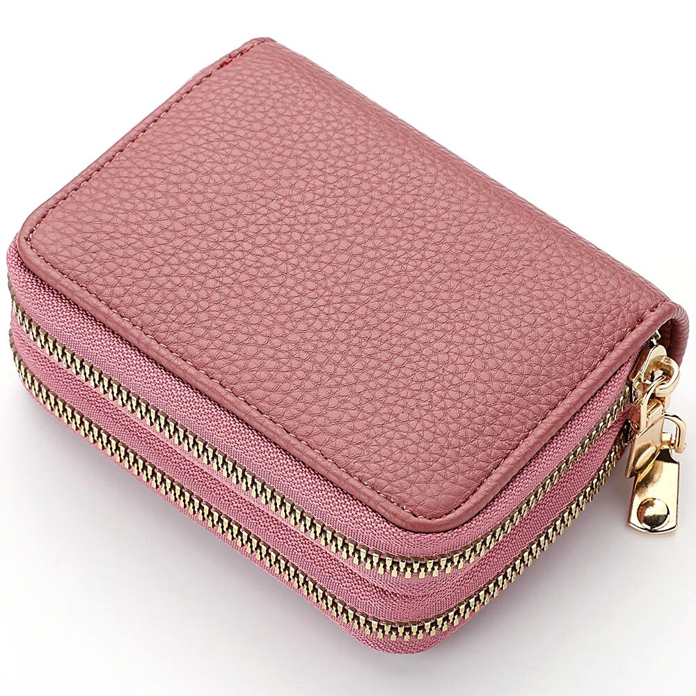 【Hot New Release】 Women Zipper Short Style Purse Lychee Pattern Fashion Large Capacity Multi Card Slot Purse With Zipper