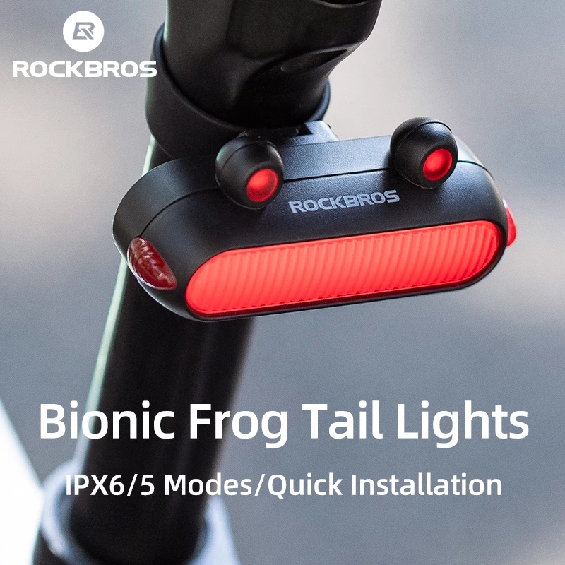 ROCKBROS Bike Tail Light Frog Shape Waterproof Riding Warning Rear Light Rechargeable BMT Road Bike Cycling Tail-lamp Bicycle Lamp
