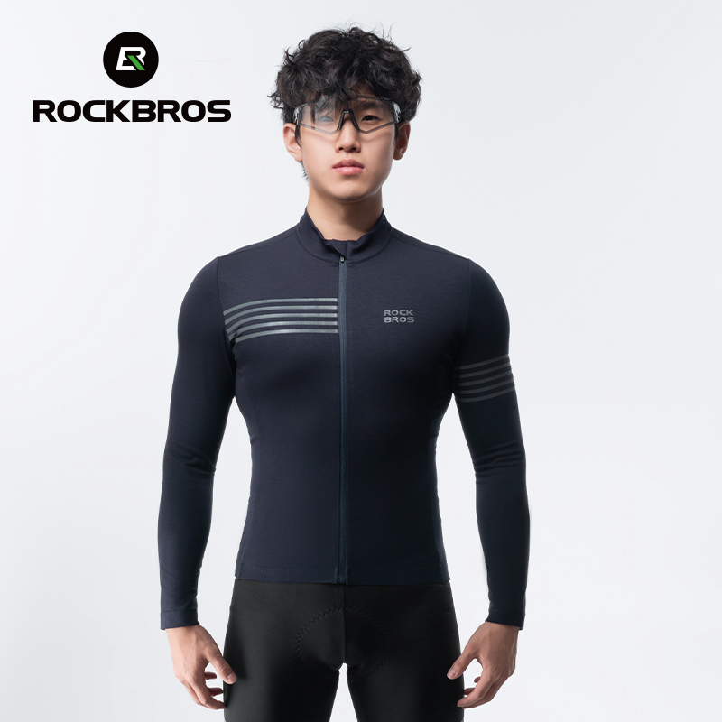 ROCKBROS Cycling Jersey Men's Windproof Warm Long Sleeved Jersey Autumn Winter High Quality Road MTB Cycling Clothing
