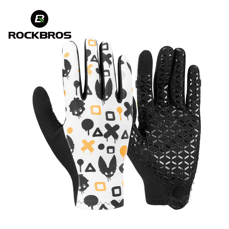ROCKBROS Bike Gloves Full Finger Breathable MTB Road Sports Bike Long Gloves Shock Absorption SBR Touch Screen Cycling Gloves