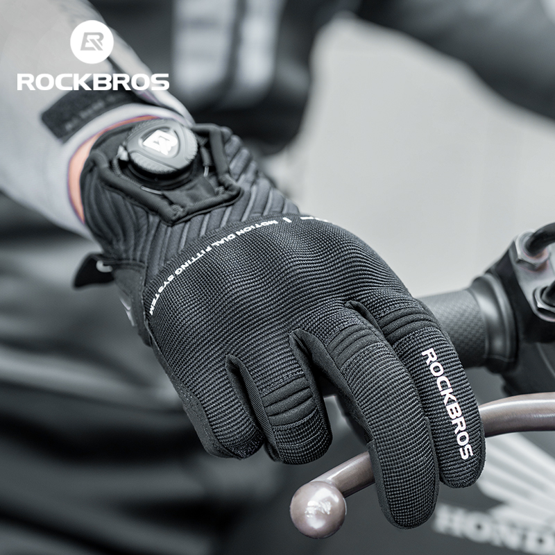 ROCKBROS Cycling Gloves With Quick Adjustable Buckle Thicken Shockproof Comfortable Bicycle Gloves With SBR Palm Pad Sensitive Touch Screen Bike Gloves