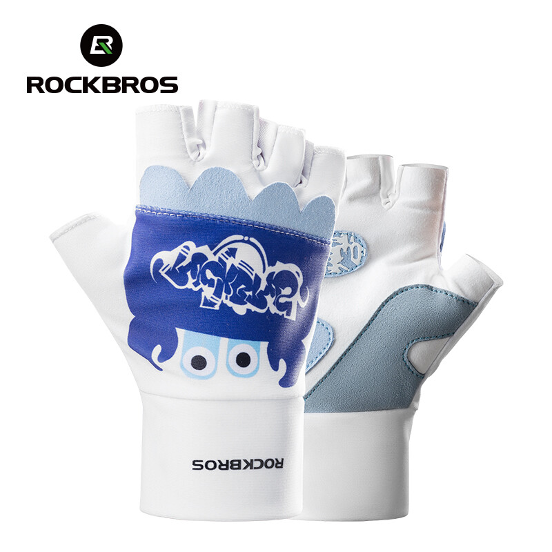 ROCKBROS Children Cycling Glove Half Finger Breathable Anti-Slip Wristband Protective Glove Lightweight Comfortable Sports Wearing Equipment For Boy Girl Bike Accessories