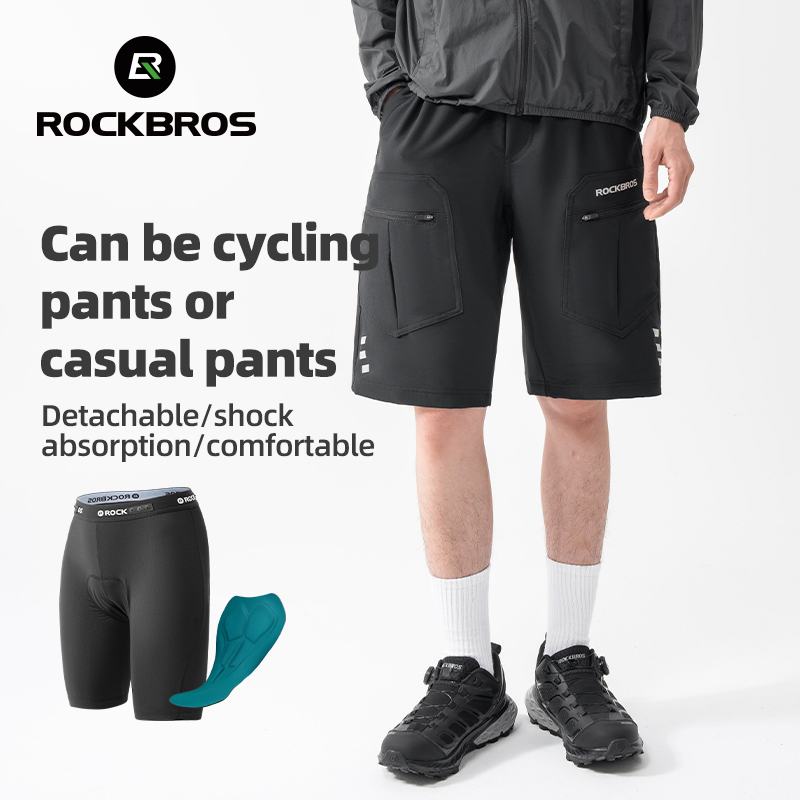 ROCKBROS Cycling Shorts Summer Men Double Layer Detachable MTB Road Bike Cycling Pants With Bike Underwear With Padding Casual Sports Shorts