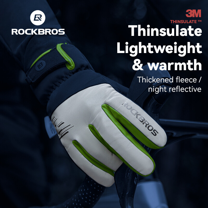 ROCKBROS Winter Cycling Gloves Warm Windproof Wear-Resistant Full-Finger Gloves Touchscreen Anti-Shock Ski Riding Outdoor Sports Equipment