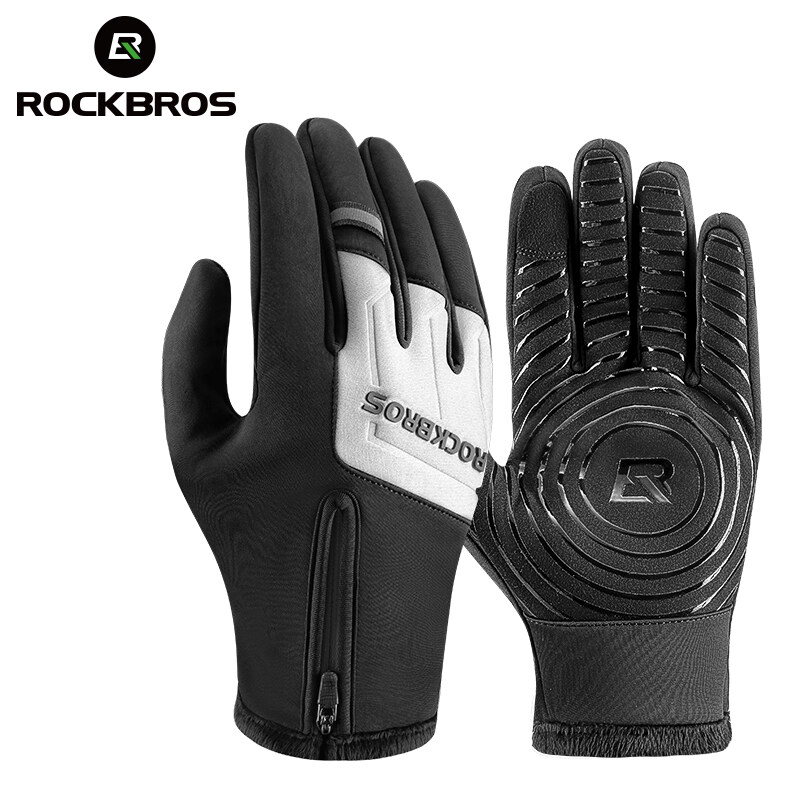 ROCKBROS Cycling Gloves Winter Thermal Fleece Warm Full Finger Bicycle Gloves Touchscreen Bike Gloves With Zipper Design Silicone Non-slip Wear-resistant For Men Women