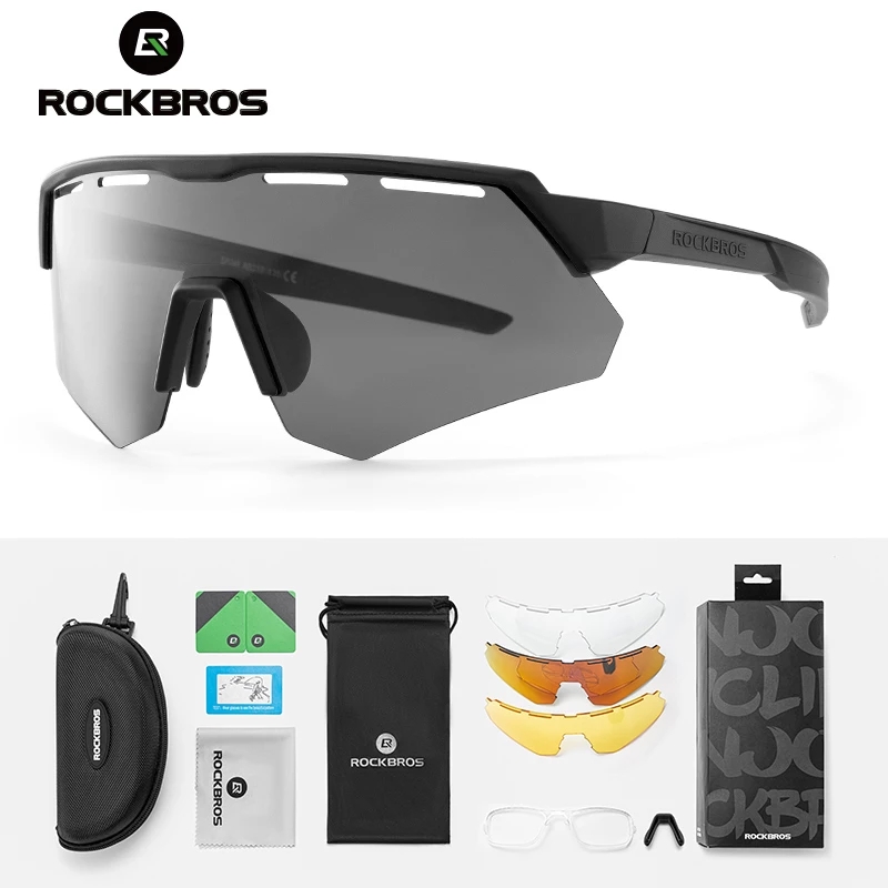 ROCKBROS Cycling Glasses 4 lenses Outdoor Sports Sunglasses Windproof Comfortable Bike Goggles Lightweight Durable Polarized Cycling Eyewear