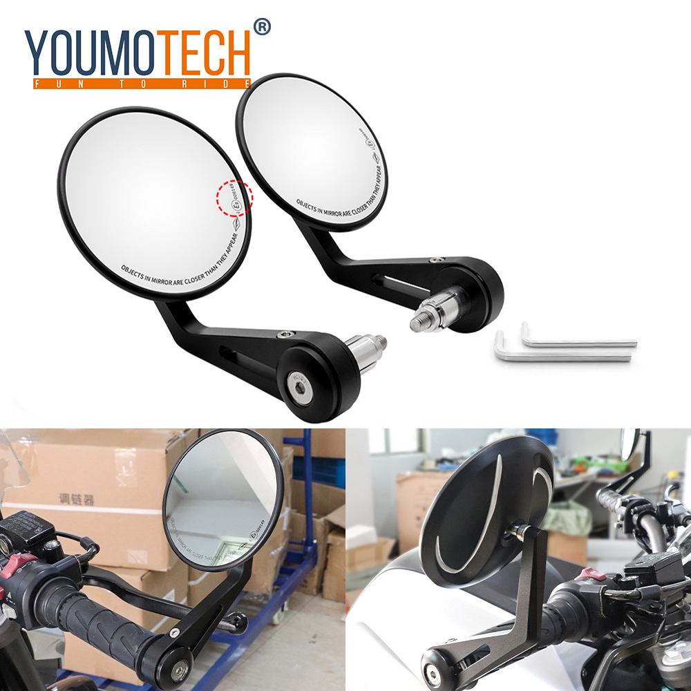 Round Motorcycle Accessories Mirror CNC Aluminum Alloy Black MotorBike Convex Surface Rear View Mirror Handle Side Mirror