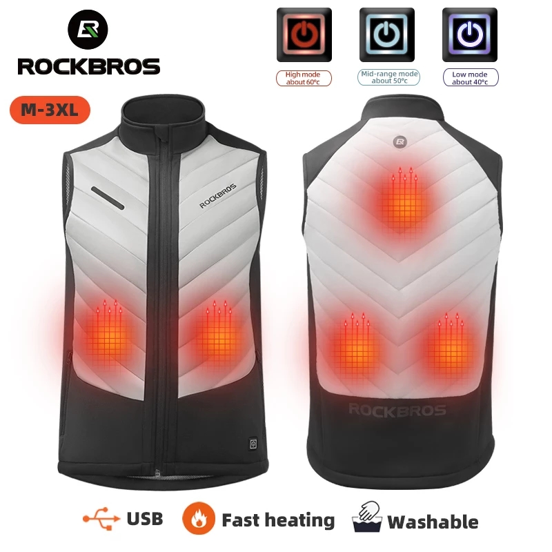 ROCKBROS Winter Electric Heating Cycling Jacket Warm Motorcycle Riding USB Charging Vest Washable Jersey Adjustable Heating Sports Jacket for Men And Women