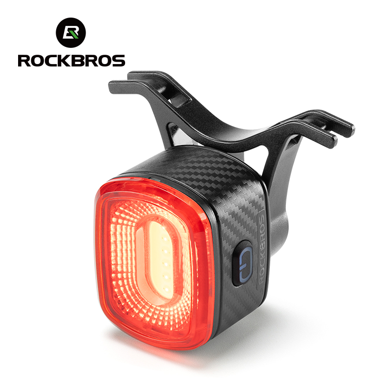 ROCKBROS Smart Brake Taillight Same Frequency Induction Bright Seat Post Saddle Mounting Multi-Functional Rear Light Durable Long Battery Life Flashing Back Light Cycling Equipment