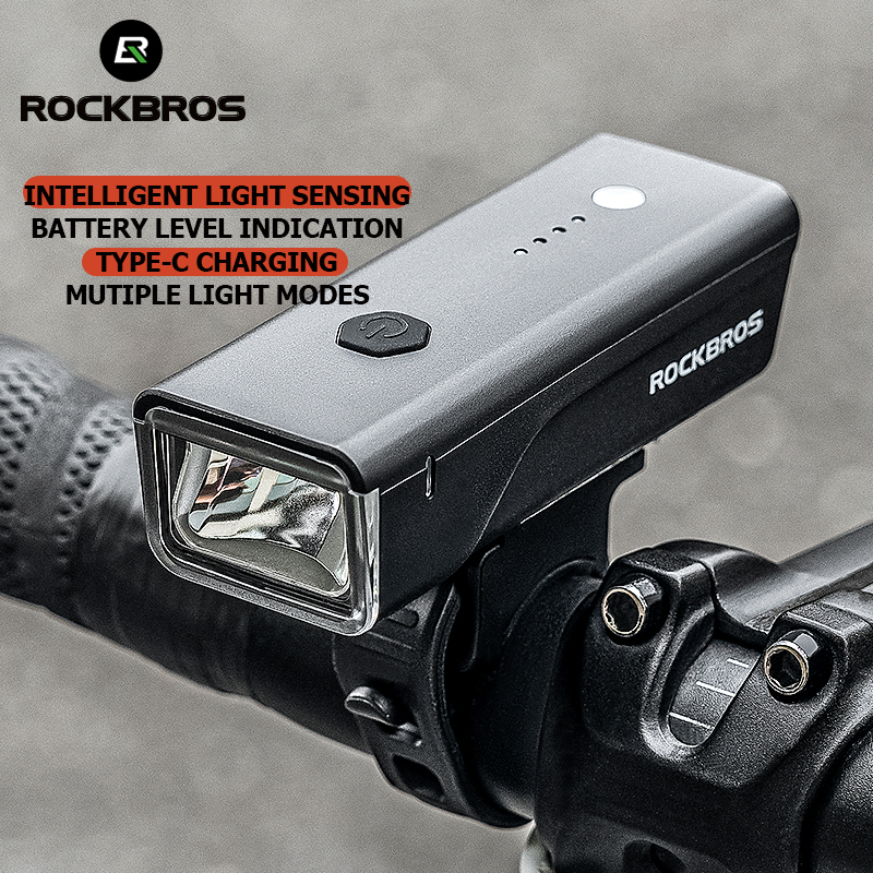 ROCKBROS Intellisense Bicycle Headlight 260LM Type-C Rechargeable Flashlight Waterproof for MTB Road Bike