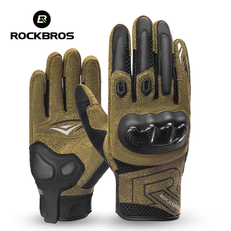 ROCKBROS Motorcycle Gloves Touch Screen Motorbike Riding Breathable Vintage Wear-resistant Moto Gloves Full Finger Motocross Guantes Gloves