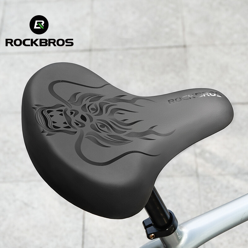 ROCKBROS Bicycle Saddle Soft Sponge Seat for Road Bike Chinese Loong Patterns PVC Leather Surface Shock Absorber Bike Accessories