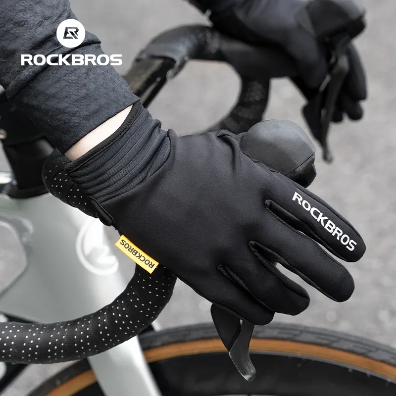 ROCKBROS Full Finger Cycling Gloves Windproof Warm Wear-Resistant Shockproof Gloves Winter Autumn Touch Screen Bicycle motorcycle Riding Gear