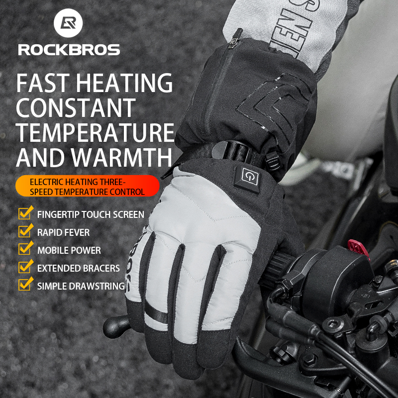 ROCKBROS Winter Electric Heating Gloves Constant Temperatured Motorcycle Skiing Gloves Waterproof Comfortable Full Finger Touch Screen Cycling Gloves