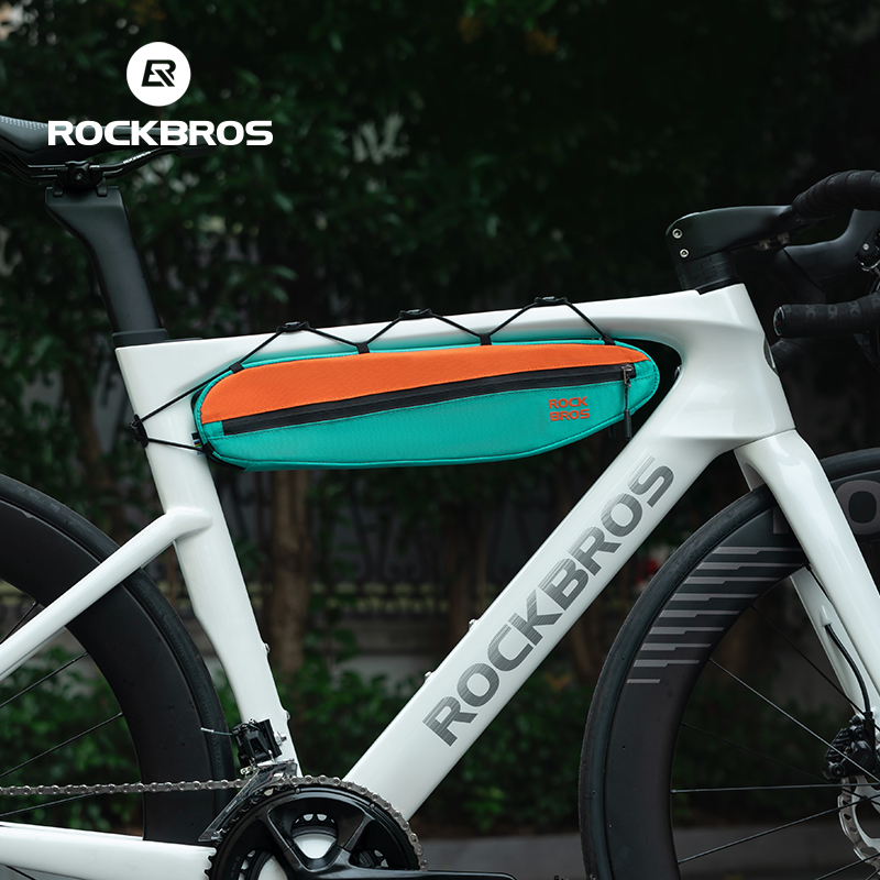 ROCKBROS Bicycle Top Tube Bag Extended 1.4L Big Capacity Bilateral Zipper Triangle Bag Wear-Resistant Adjustable Elastic Drawstring Cycling Bag For Road Bike MTB Bike Accessories