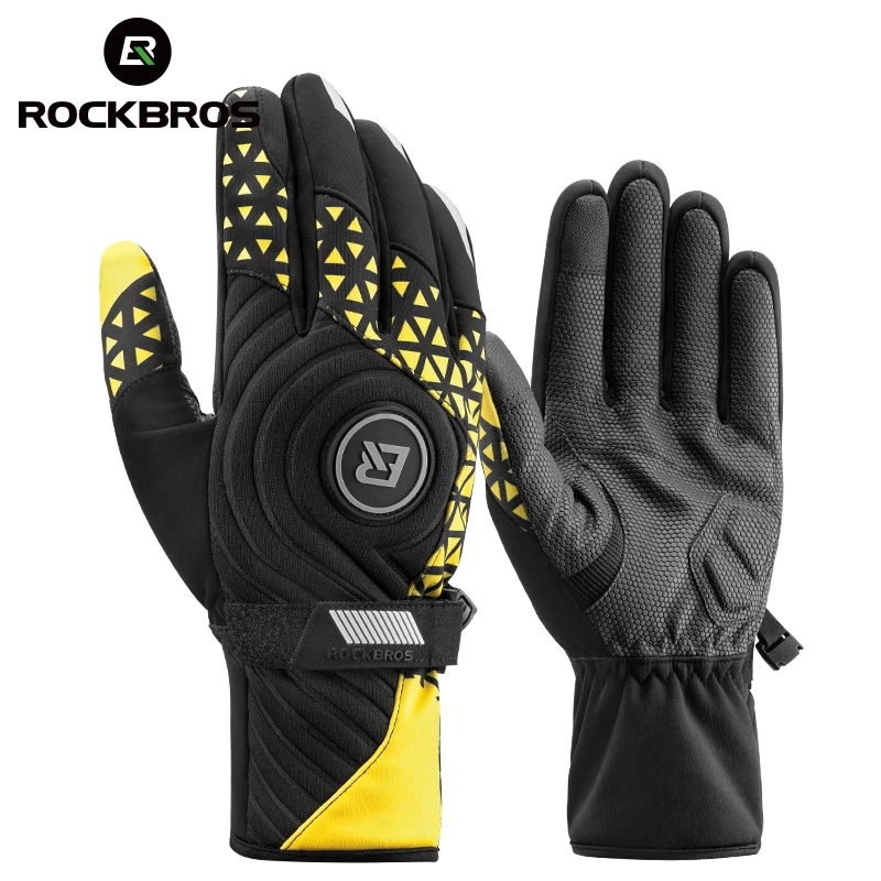 ROCKBROS Winter Bicycle Skiing Gloves Windproof Thermal Fleece Warm Bike Full Finger Gloves Snowboard Motorcycle Cycling Gloves