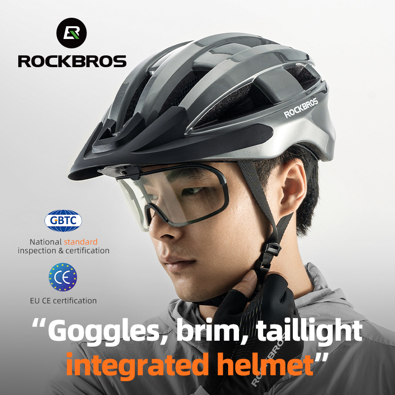 ROCKBROS Cycling Helmet With Goggles Tail Light Integrally-molded Helmet Ultralight Stable 55-61cm Road Bicycle Skateboard Sports Riding Equipment