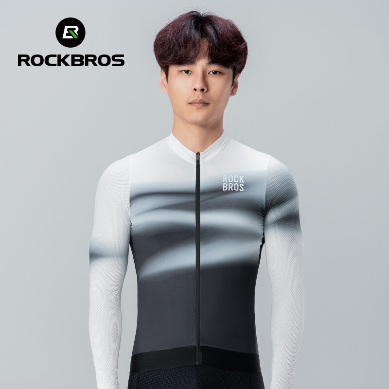 ROCKBROS long Sleeves Cycling Jersey Summer Breathable Comfortable Men Suit Quick Drying lightweight MTB Road Bike Cool Riding Jersey Cycling Wearing
