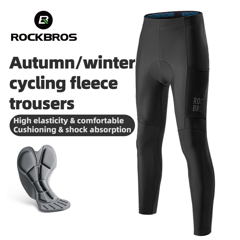 ROCKBROS Men’s Autumn/Winter Fleece warmth Cycling Trousers Side pockets Bike Pant Cushioning pants Pad For 5-6H long-distance Riding Sport Clothing