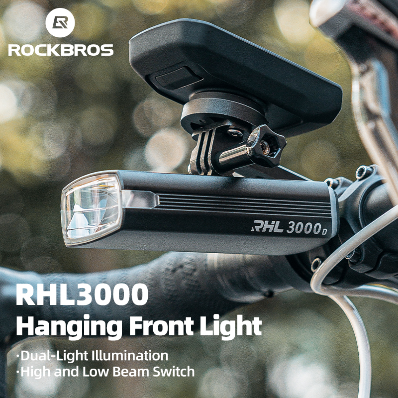 ROCKBROS Bicycle Light Hoisting MTB Road Bike RHL3000 Strong Light Flashlight Charging Headlight Multiple Adjustable Modes High Low Beam Night Riding Equipment