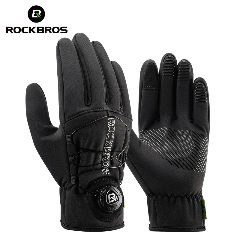 ROCKBROS Cycling Gloves Road MTB Bike Electromobile Adjustable Knob Windproof Warm Men Long-fingered Velvet Autumn Winter