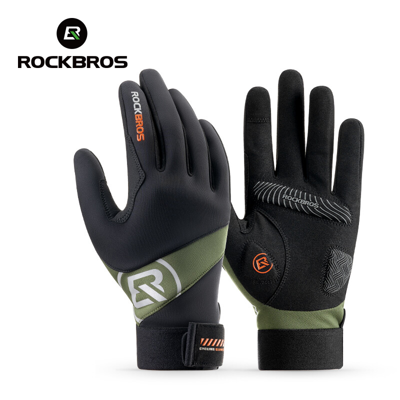 ROCKBROS Riding Gloves Full Finger Warm High Elastic Anti-Slip Shockproof Cycling Gloves Sensitive Screen Touch Men Women Spring Autumn Sports Bicycle Equipment