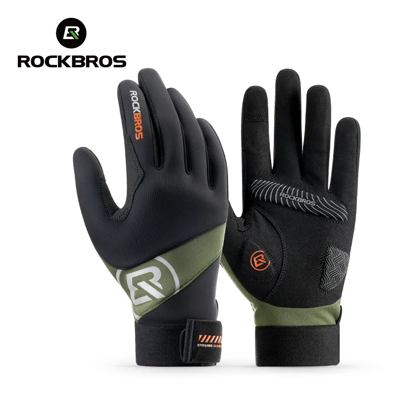 ROCKBROS Riding Gloves Full Finger Warm High Elastic Anti-Slip Shockproof Cycling Gloves Sensitive Screen Touch Men Women Spring Autumn Sports Bicycle Equipment