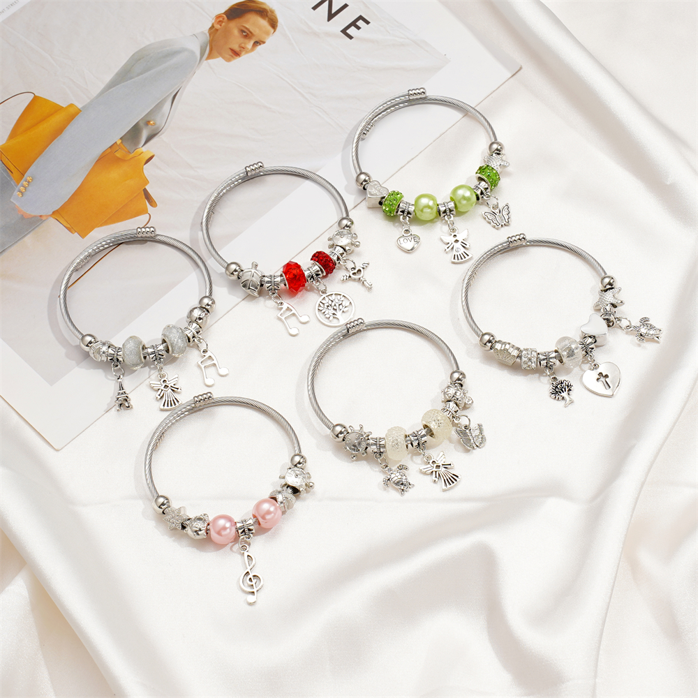 St.kunkka 1pcs Random Style Stainless Steel Adjustable Beaded Bracelet Random Pendant Fashion Accessories For Gifts And Birthday Gifts