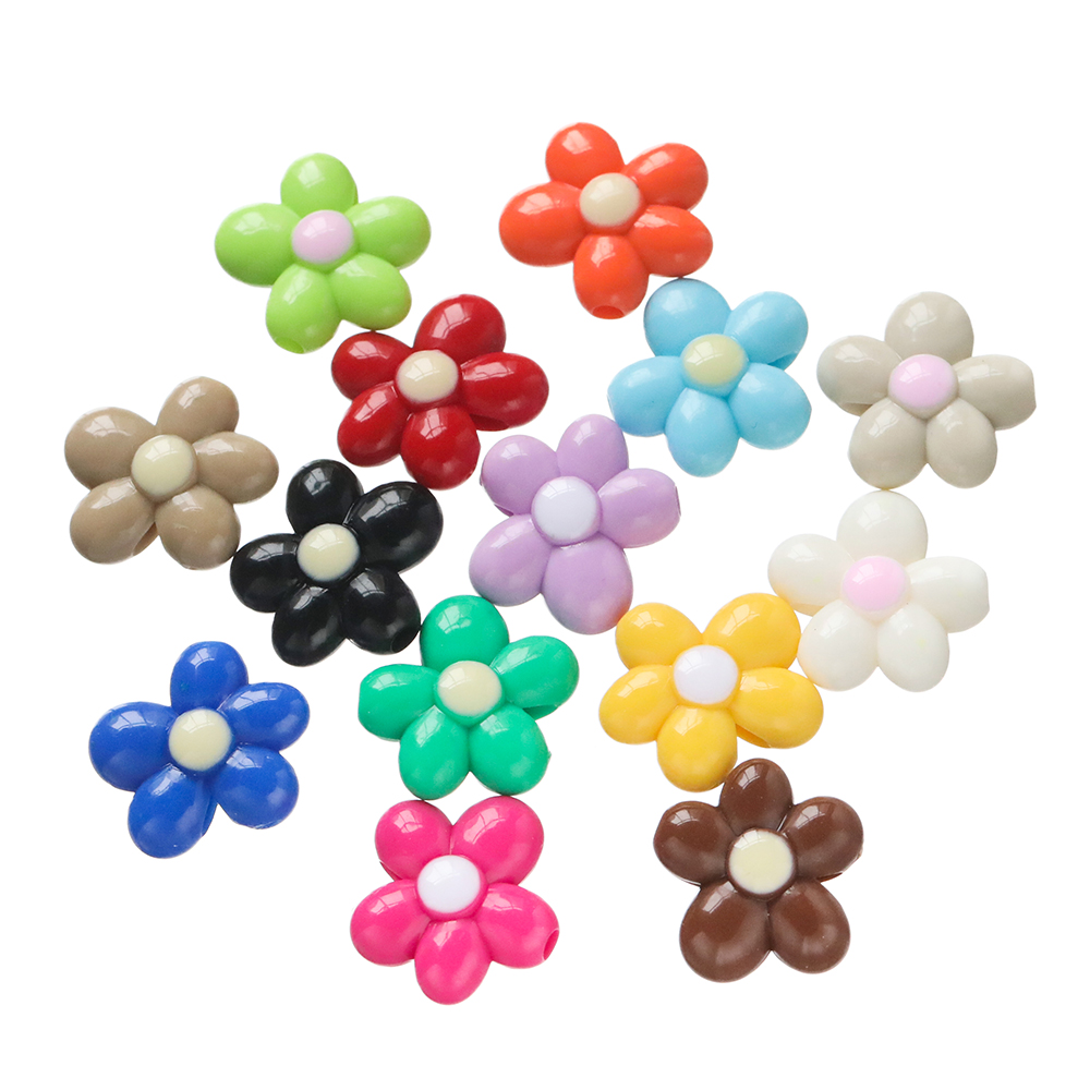 St. kunkka 5/10Pcs 19x21mm Acrylic Solid Color Small Flower Beads Five Petal Flower Beads For DIY Jewelry Making Necklace Bracelet