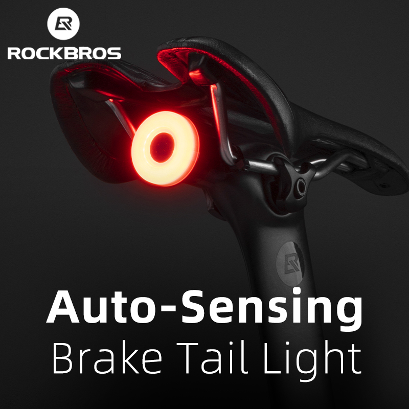 ROCKBROS Bicycle Cycling Rear Light Smart Sensor Light Seatpost Saddle Brake IPX6 Waterproof Bike Taillight