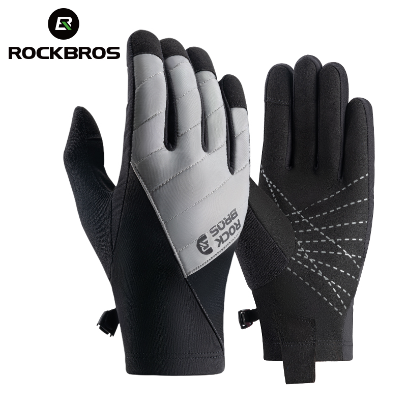 ROCKBROS Cycling Gloves Warm Fleece Lining Screen-touch Full Finger Motorcycle Gloves Adjustable Lightweight Windproof Non-slip Bicycle Riding Gloves