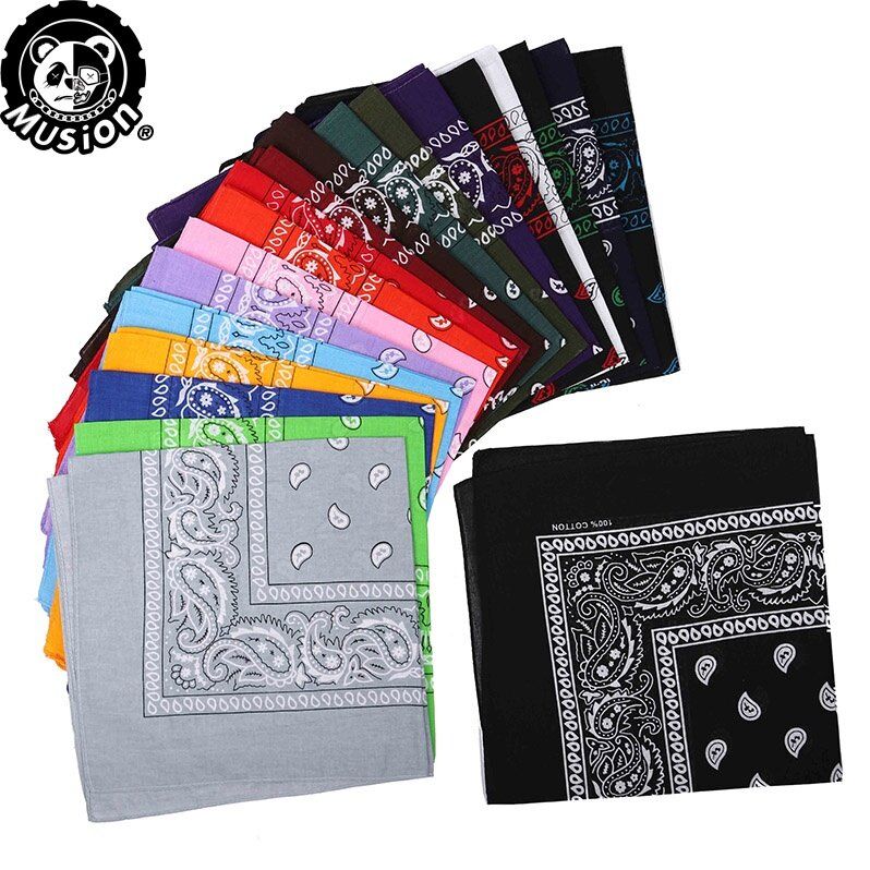 Musion - Hip Hop Colorful Paisley 100% Cotton Fashion Bandana Square Scarf Black Red Headband Multiple Ways To Use