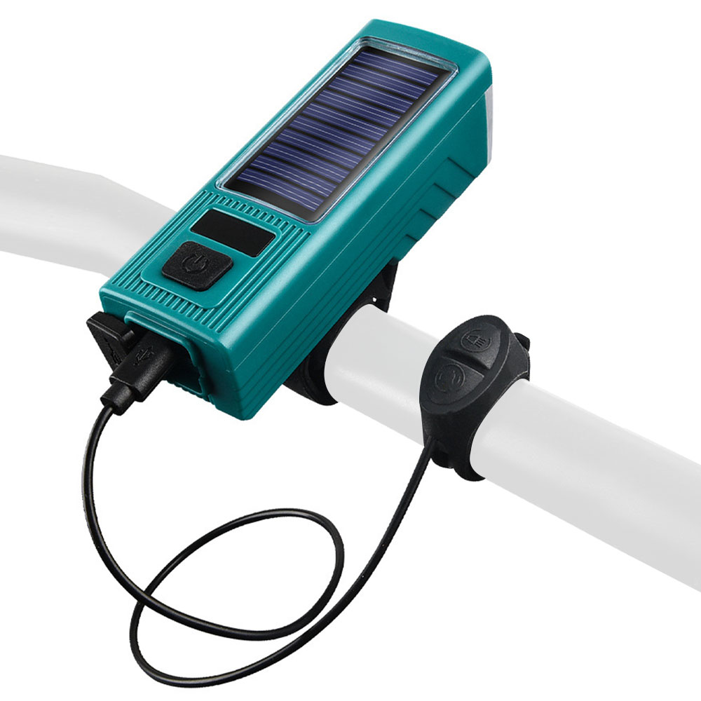 LED Bike Light Solar Bicycle Front Headlight Waterproof Cycling Warning Light Po-wer Bank with 4 Light Modes 130dB Loud Bike Horn for Mountain Road Bike