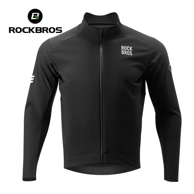 ROCKBROS Men's Cycling Windproof Fleece Jacket Autumn Winter Windproof MTB Road Bike Top Long Sleeves Warm Sport Coat With 2 Widened Pockets Bicycle Clothing