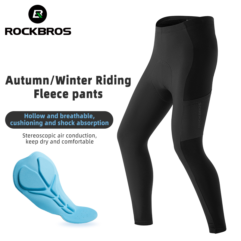 ROCKBROS Winter Fleece Thermal Cycling Trousers Warm Bike Long Pants Men Women Windproof Bicycle Tights Pant With Shockproof Pad