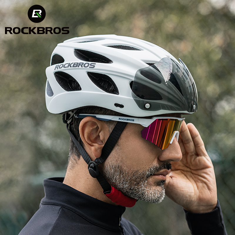 ROCKBROS Cycling Larger MTB Helmet for Men and Women Breathable and Safe Motor Riding Bicycle Helmet with Goggles Fit 58-65cm