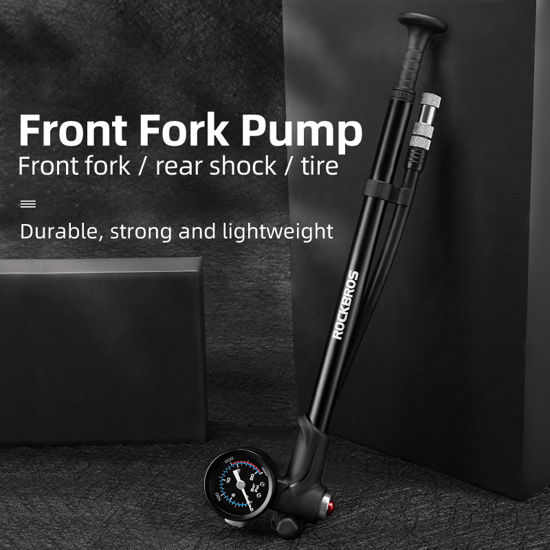 ROCKBROS Front Fork Pump With Gauge 300 PSI High Pressure Mutifuctional Portable Barometer Air Pump Aluminum Alloy Bicycle Tire Inflator Bike Accessories