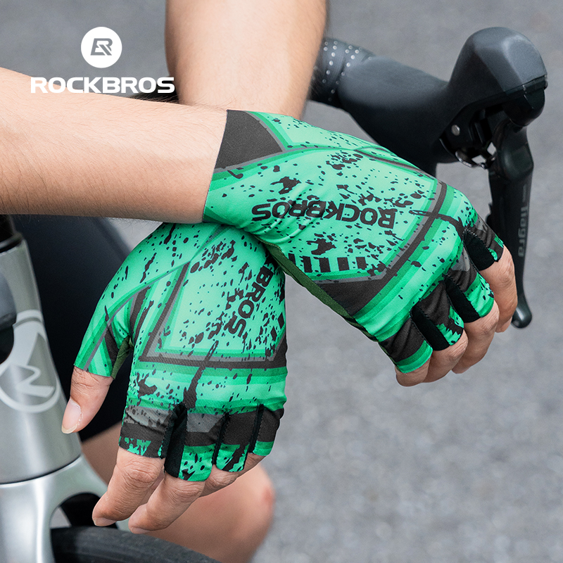 ROCKBROS Men's Ice Silk Gloves Elastic and Comfortable Bicycle Gloves Thickened SBR Palm Pad With Wrist Rubber Strip Bike Gloves