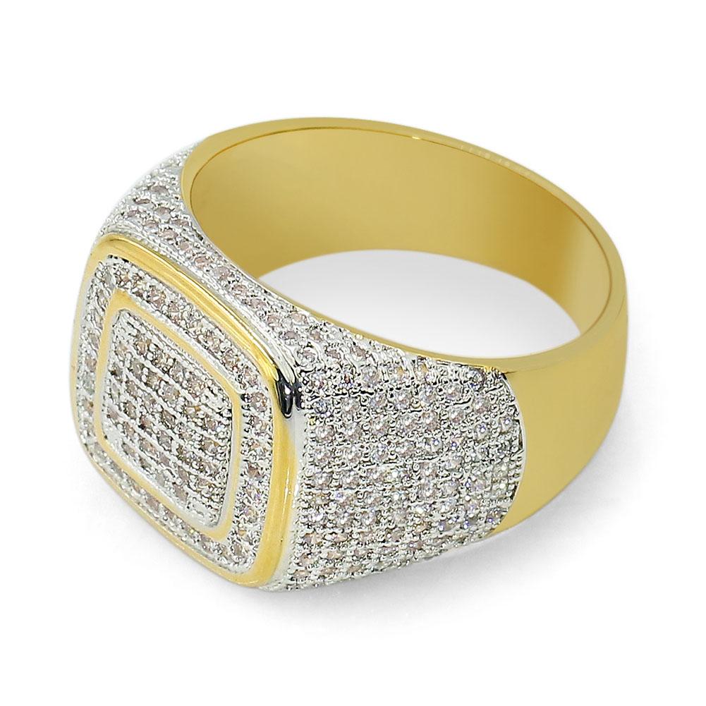 Luxury Fine New Jewelry Copper 18K True Gold-plating Zircon Dazzling Ring Gift for Men # 8 -