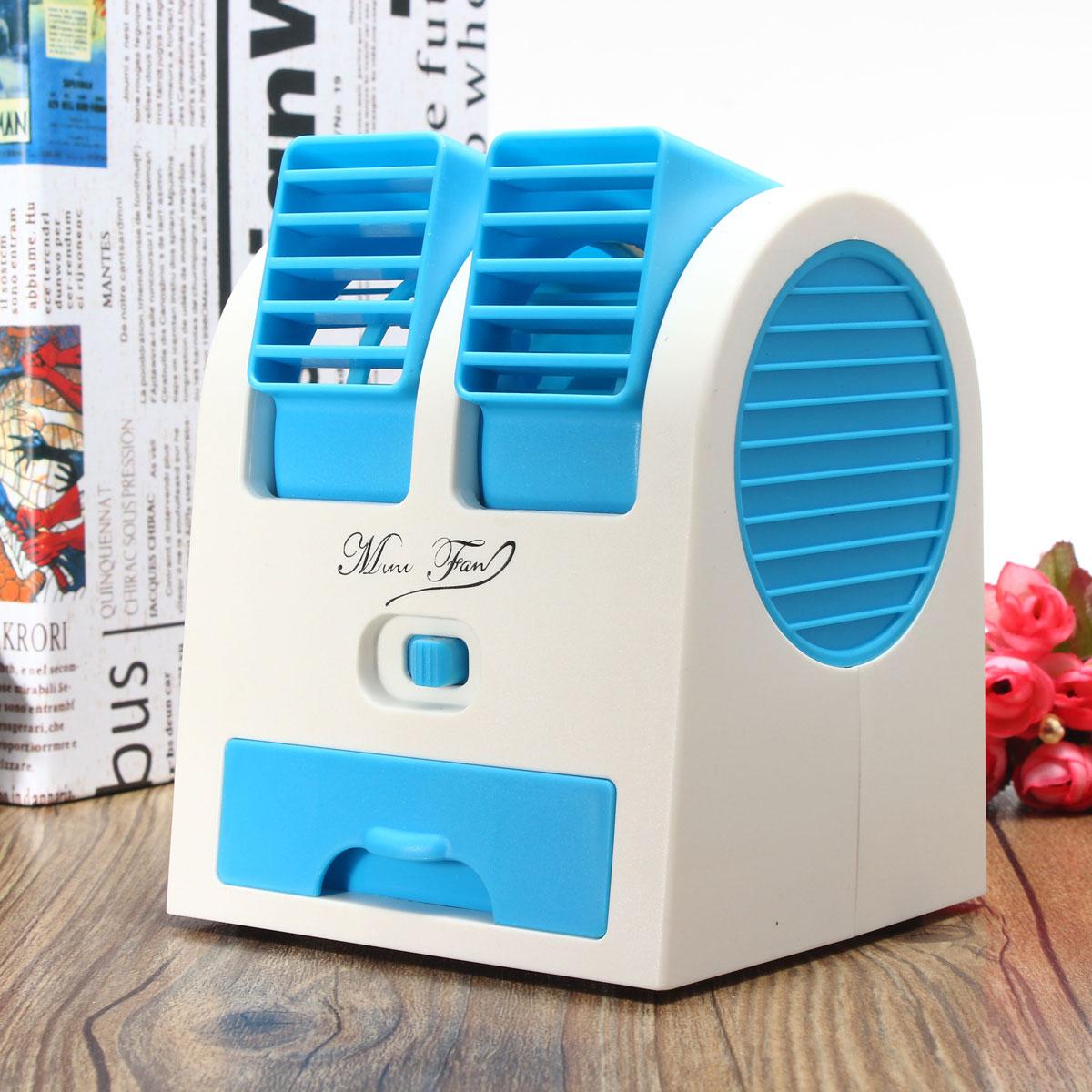 Mini Small Fan Cooling Portable Desktop PC Dual Bladeless Air Conditioner Universal Serial Bus - Blue