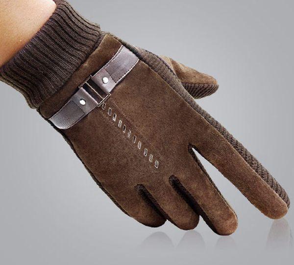 1 Pair Gloves men winter thickening plus velvet warm windproof cycling electric car slip - Style B Brown