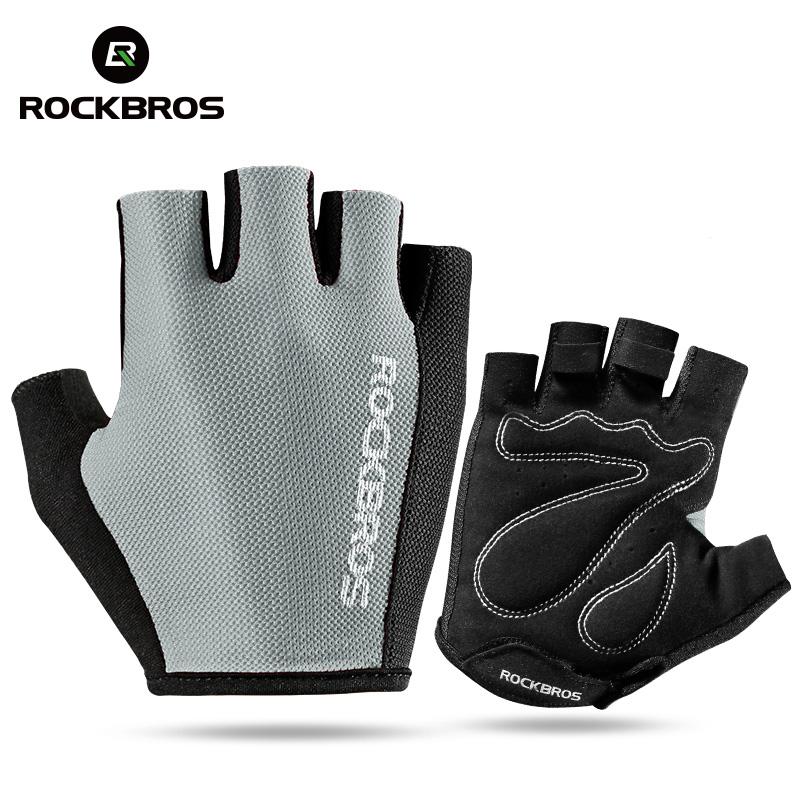 ROCKBROS S099 Cycling Gloves For Men Women Road Bike Bicycle Sponge Pad Half Finger Glove Shockproof L size Grey