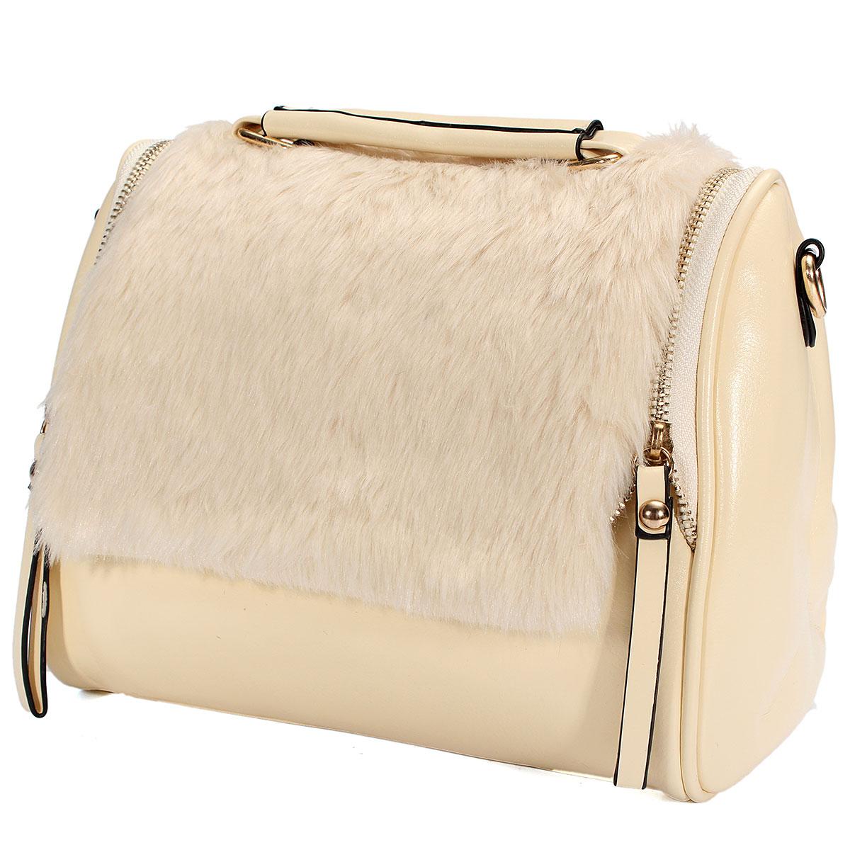 Autumn and winter new double zipper fur bag handbag shoulder bag plush bag - white