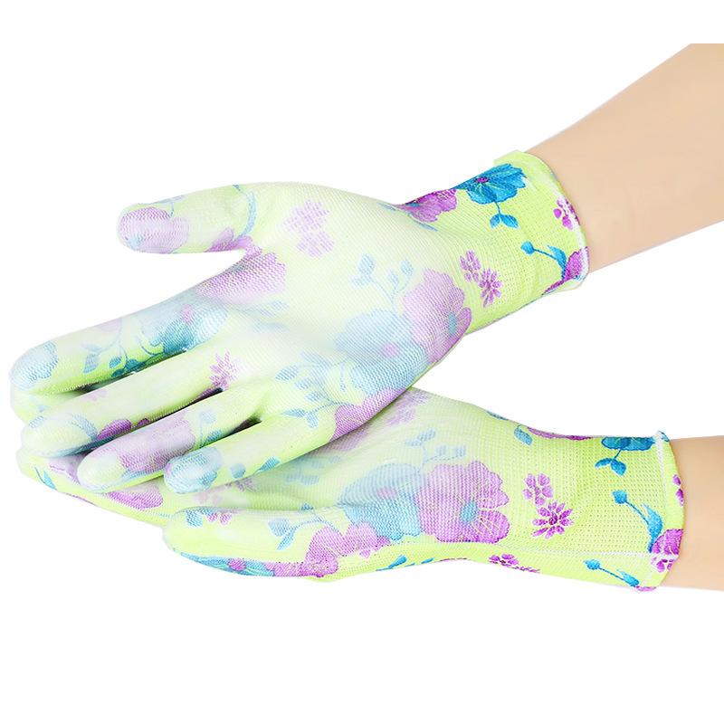 Garden Housework HOT SELL New Laboring PU Coated Plam Gloves Printed Style Soft Waterproof Protecting Glove -
