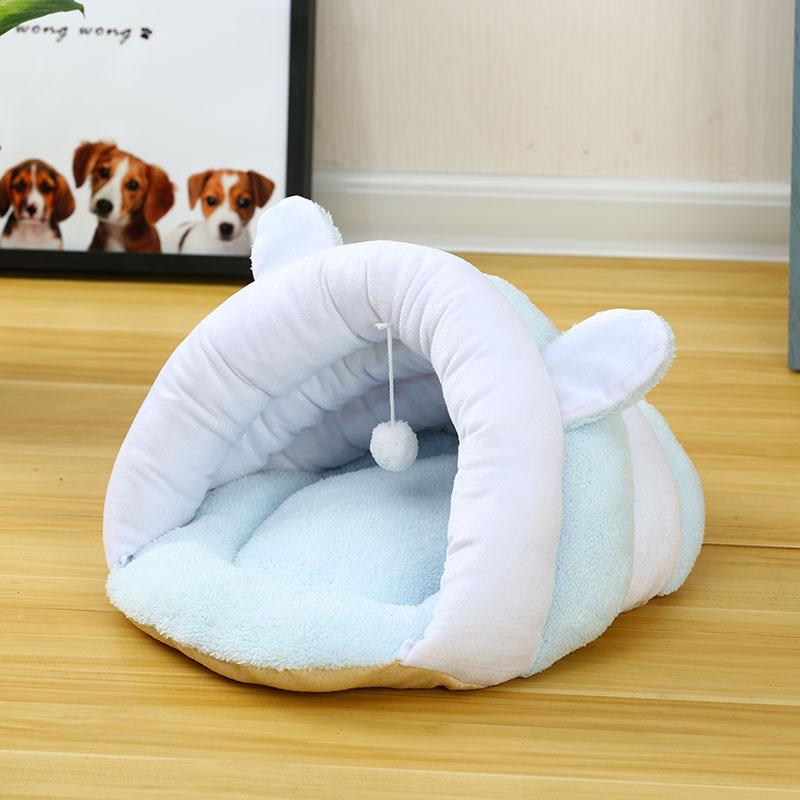 Pet Dog HOT SELL New Cat Slipper Winter Soft Warm Sleeping Bag Puppy Warm Cave House Bed PadL Blue - Luxury rabbit funny fur ball (blue {large 48 * 50 * 30cm}