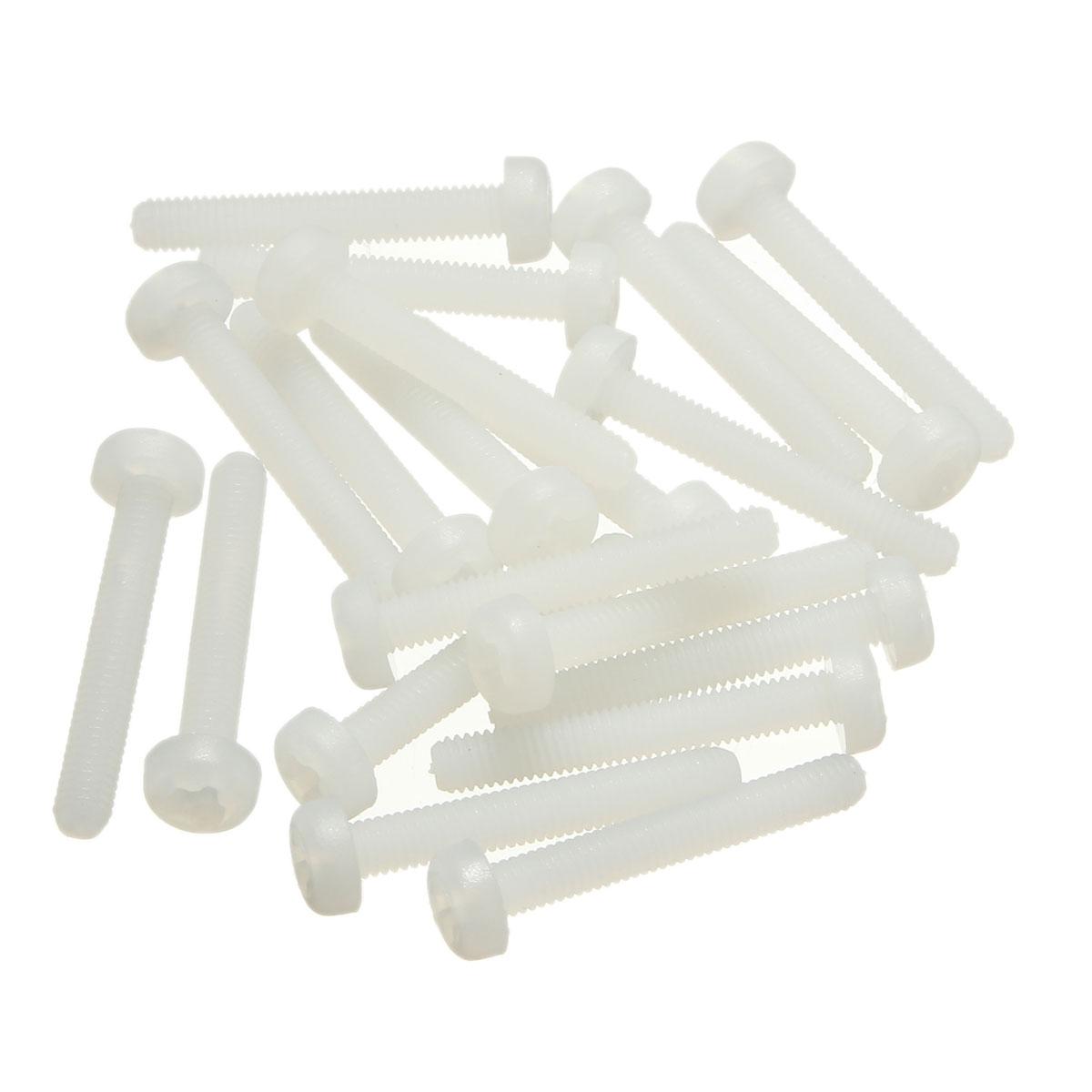 20pcs M3 White Nylon Screws Phillips Plastic Round Head Screw Bolt New Length