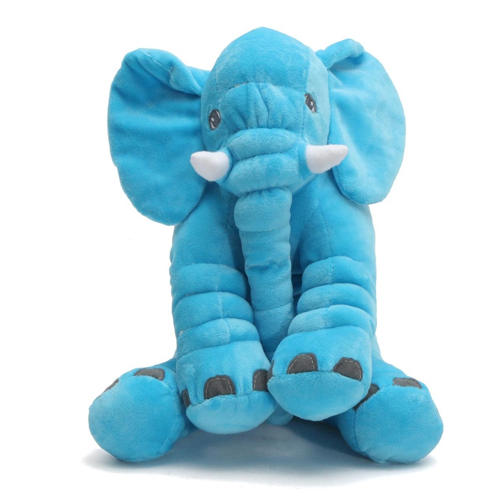 Baby Children Long Nose Elephant Doll Plush Stuff Toys Kids Lumbar Sleep Pillow - blue