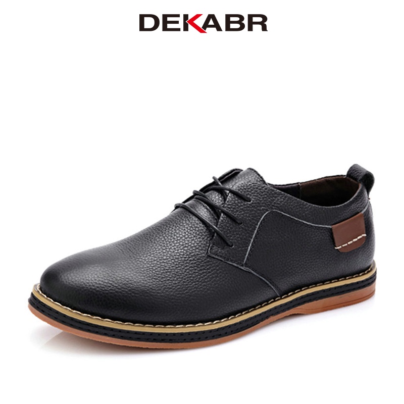 DEKABR High Quality Men Casual New Genuine Hide Flat Shoes Men Oxford Fashion Lace Up size 38-48