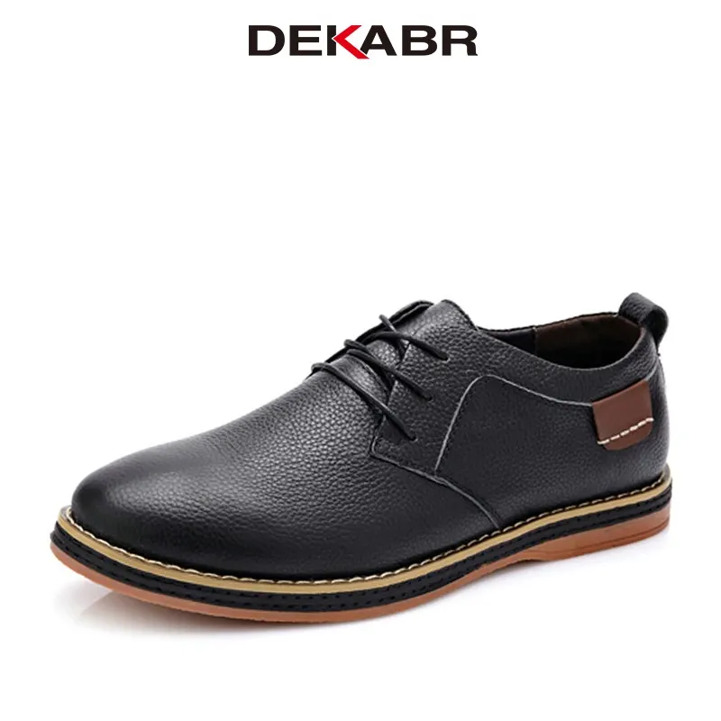 DEKABR High Quality Men Casual New Genuine Hide Flat Shoes Men Oxford Fashion Lace Up size 38-48
